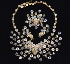 Extraordinary CAVINESS Faceted AB Crystal Bead SPRAY Necklace Brooch ER SET