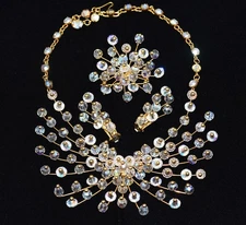 Extraordinary CAVINESS Faceted AB Crystal Bead SPRAY Necklace Brooch ER SET