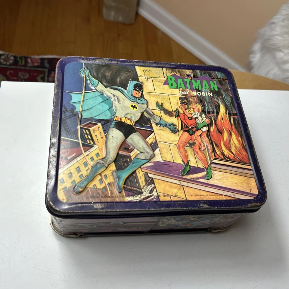 Vintage 1966 BATMAN And ROBIN Metal Lunchbox Aladdin Lunch Box DC NO Thermos - Image 3 of 4
