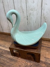Vintage Turqoise Ceramic Swan Vanity Towel Holder Bathroom Countertop Guest