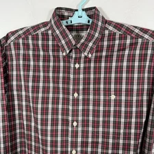 Orvis Shirt Mens Large Red Green Button Down Oxford Long Sleeve Tartan Plaid