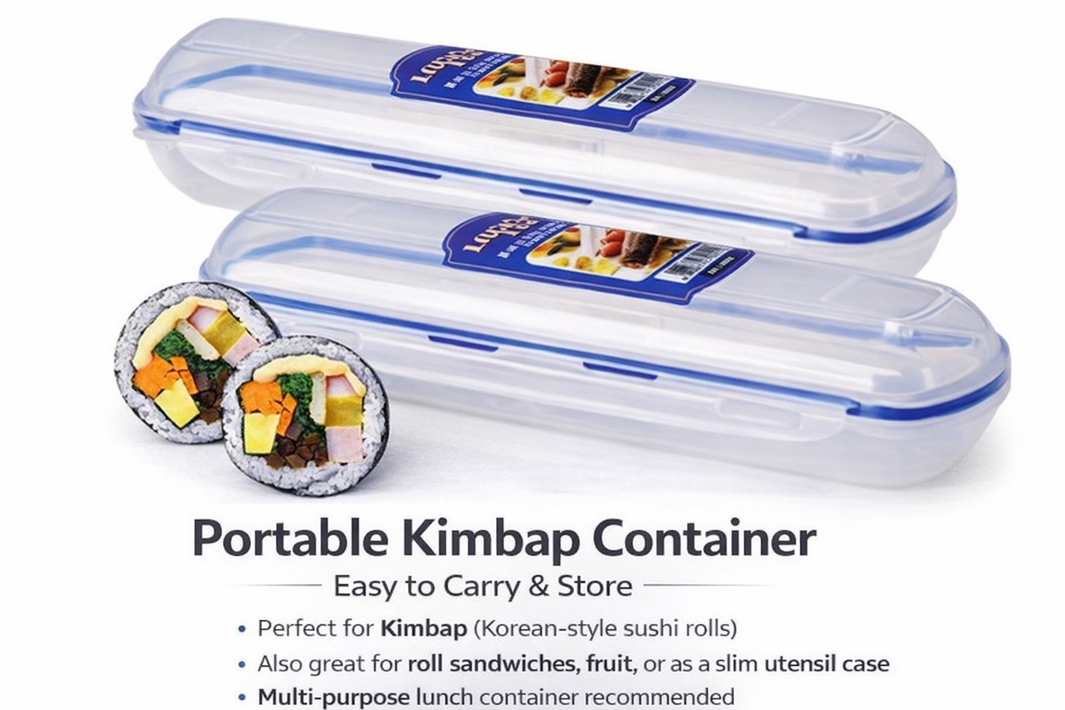 Juego de lonchera de sushi Lock&Lock (2 piezas) con alfombrilla enrollable de bambú, estilo coreano