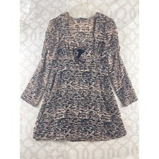 ZARA Sweetheart Animal Print Long Sleeve Mini Dress Black Tan Ruched Women's L