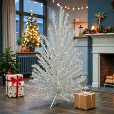 Vtg Silver Aluminum Tinsel 6 Foot 94 Branch Christmas Tree Missing 7 Branches