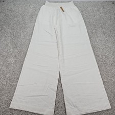 Love Tree Women Cream Linen Blend Wide Leg Smocked Waist Pants 6811PY Large NEW