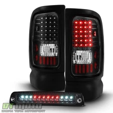 Black 1994-2001 Dodge Ram 1500 2500 3500 LED Tail Lights+LED 3rd Brake Lamp Set