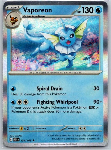 Vaporeon 134/165 Rare 151 Pokemon Holo Near Mint