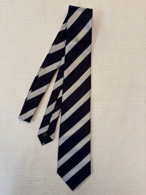 CORNELIANI Blue & White Stripe 100% Silk Tie Made in Italy 61  Long