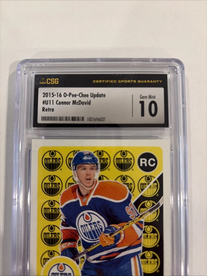 CONNOR MCDAVID CSG 10 2015-16 UD O-PEE-CHEE OPC #U11 ROOKIE RETRO PSA eBay 1/1 Foto 2 de 4