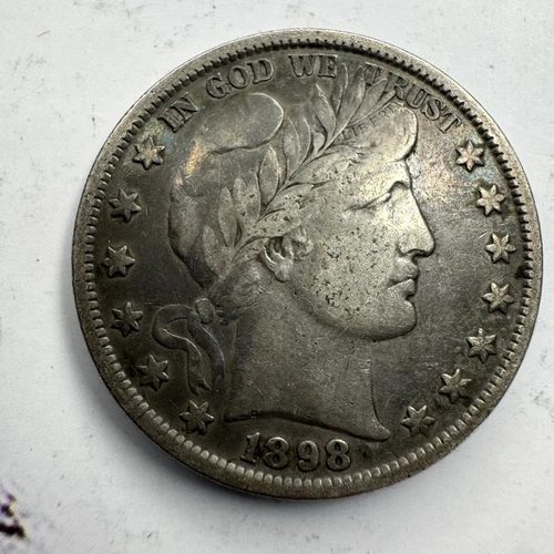 1898 P Barber Half Dollar, 90% Silver, really nice grade and details, toner.