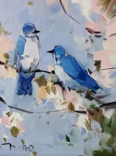 Jose Trujillo Art PRINT 16x20 Expressive Impressionism Painting Blue Birds Decor