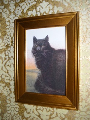 BLACK CAT PROFILE 4 X 6 gold frame animal picture Victorian style art print