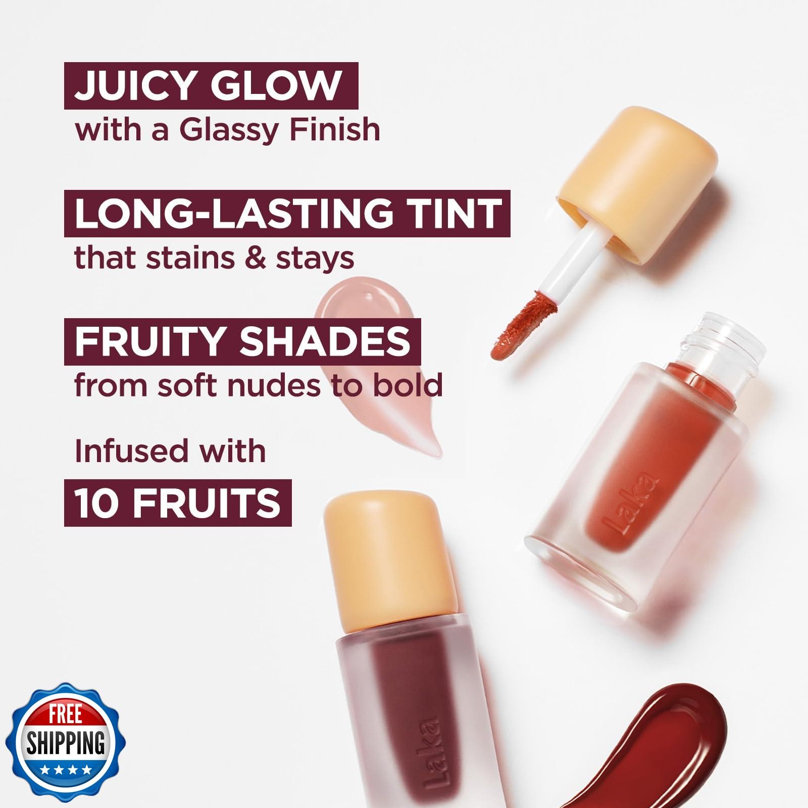 Laka Fruity Glam Lip Tint Mini, Glowing Lip Stain with Wide Color Spectrum, H