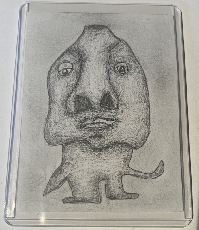 ACEO, Original Art, Abstract, Alien, Nose, Drawing, Framed, Signed by NR