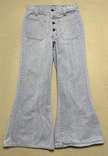 Vintage H.I.S Jeans Womens Sz 26x26 Flare Button Fly Boho Distressed Faded Denim