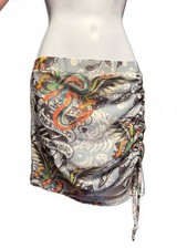 Ed Hardy Dragon Tiger Tattoo Ruched Mini Skirt Size Large NWT