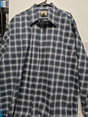 LL Bean Shirt Mens XXL Blue Plaid Brushed Twill Button Down Long Sleeve Cotton