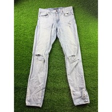 Aeropostale Men  s Skinny Jeans Grey Black Wash W32 L34 Stretch Distressed Knees