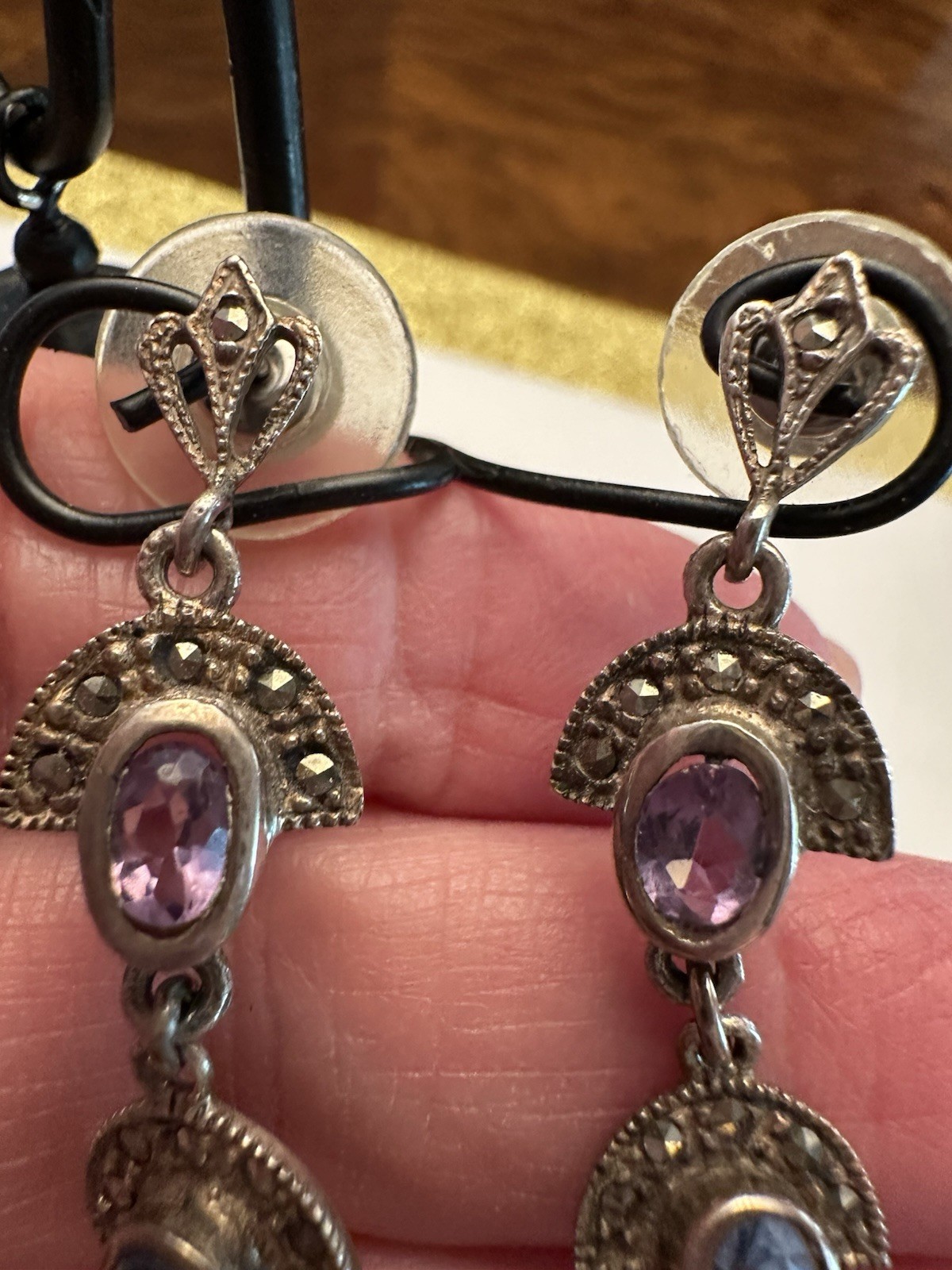 925 STERLING SILVER DANGLE MULTI GEMSTONE MARCASI… - image 6