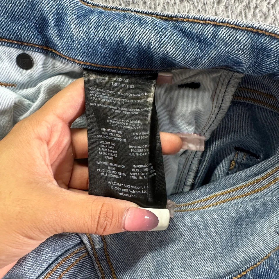 Volcom Jeans Mens 34x32 Blue Light Wash Cotton Vorta Stretch Slim Straight - Image 4 of 4