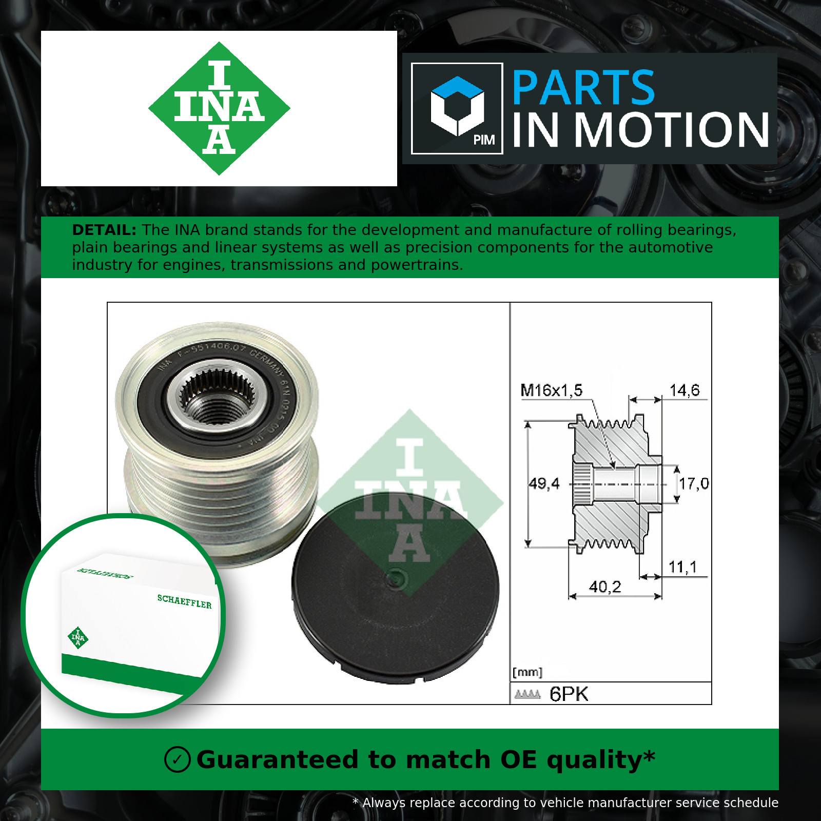 Overrunning Alternator Pulley fits VW CRAFTER 2.0D 2011 on Clutch INA 03G903016E