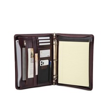 Genuine Leather Portfolio with 3 Ring Binder, Full Grain Leather Padfolio Zip...