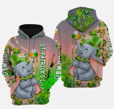 St Patricks Day Dumbo Elephant Green Shamrocks 3D HOODIE All Over Print US Size