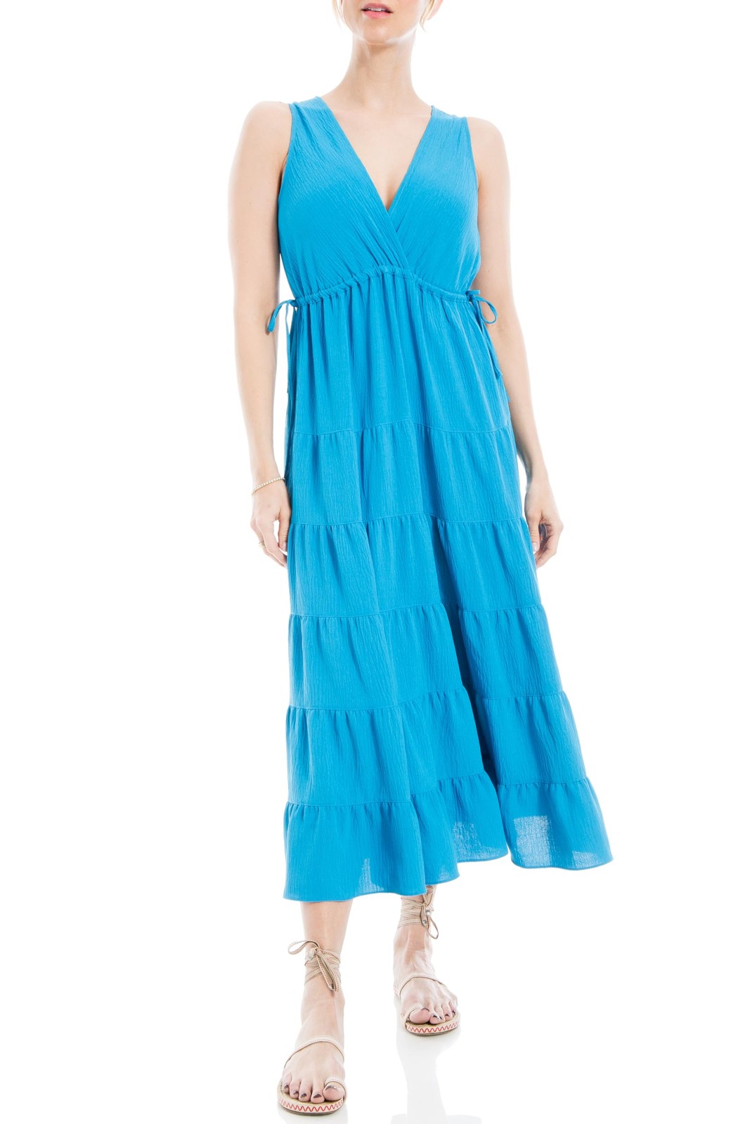 Max Studio Womens Casual Sleeveless V-Neck Tiered Maxi Dress Size X-Large, Lapis