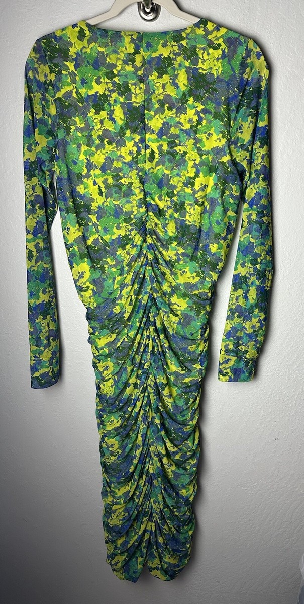 GANNI Maxi Dress Size 40 Blue Green Floral Mesh Long Sleeve | eBay