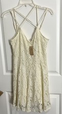 New American Eagle Medium Strappy Lace Layered Ivory Mini Dress 00s Y2K 90s