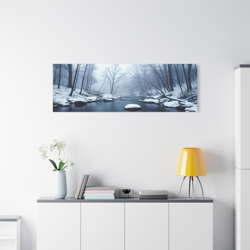 Winter Wonderland Panoramic Canvas Snowy River Landscape Art Home Decor Wall Art - Picture 8 of 9