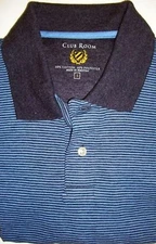 Club Room Casual Cotton Blend Polo, Rugby Short Sleeve Shirt Striped Blue Size S