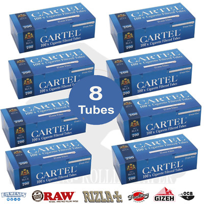 Cartel Tubes 100's Blue 25mm Filter of 200 - 8 x Packs