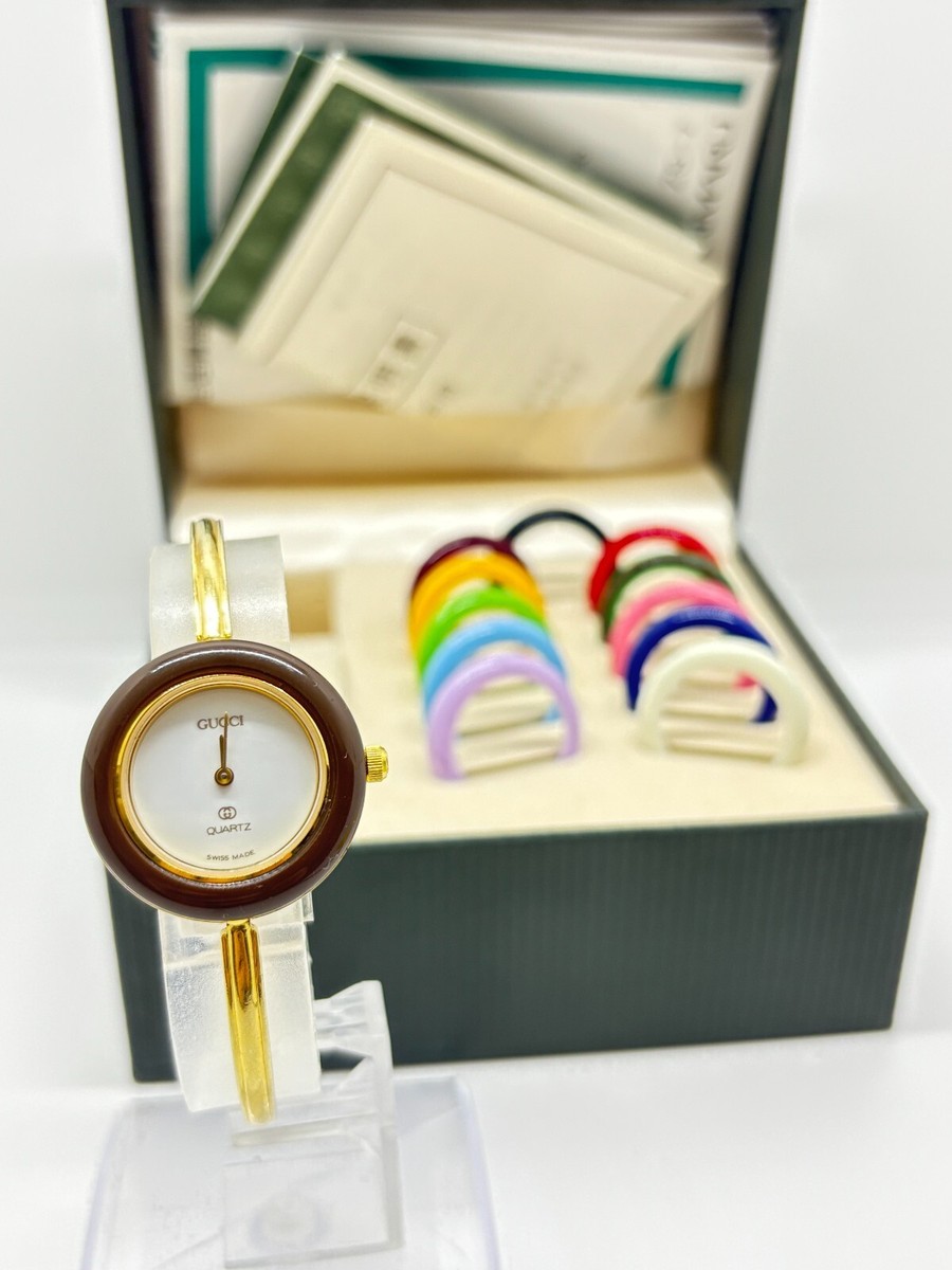 Near Mint w/Box] GUCCI 1100-L Change Bezel Watch 12 Colors Gold