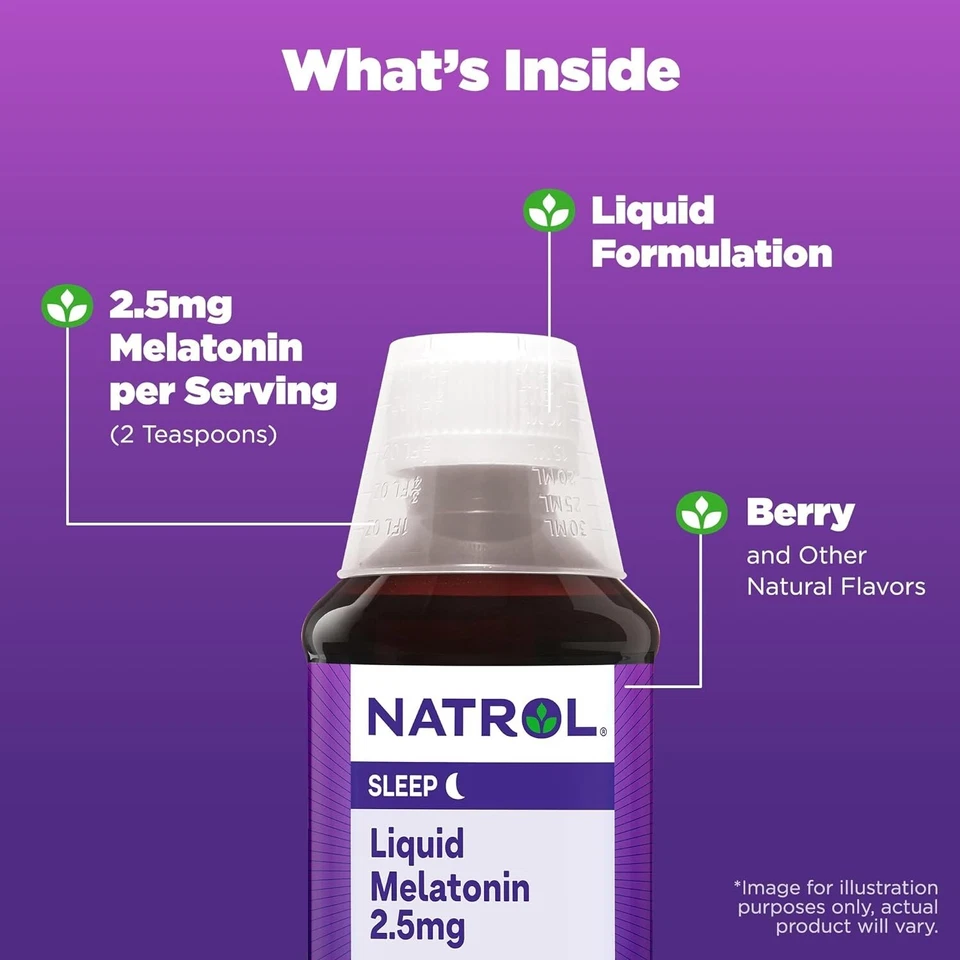 Natrol líquido melatonina 2,5 mg suplemento dietético para dormir con sabor a bayas 8 fl oz Foto 3 de 4