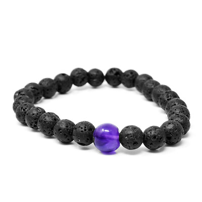 100,00 kt Natürlicher Amethyst & Lavastein Dehnbar Perlen Armband NK 49A5