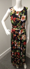 En Focus Black Floral Smocked Waist Studio Tropic Print Maxi Dress Womens 6