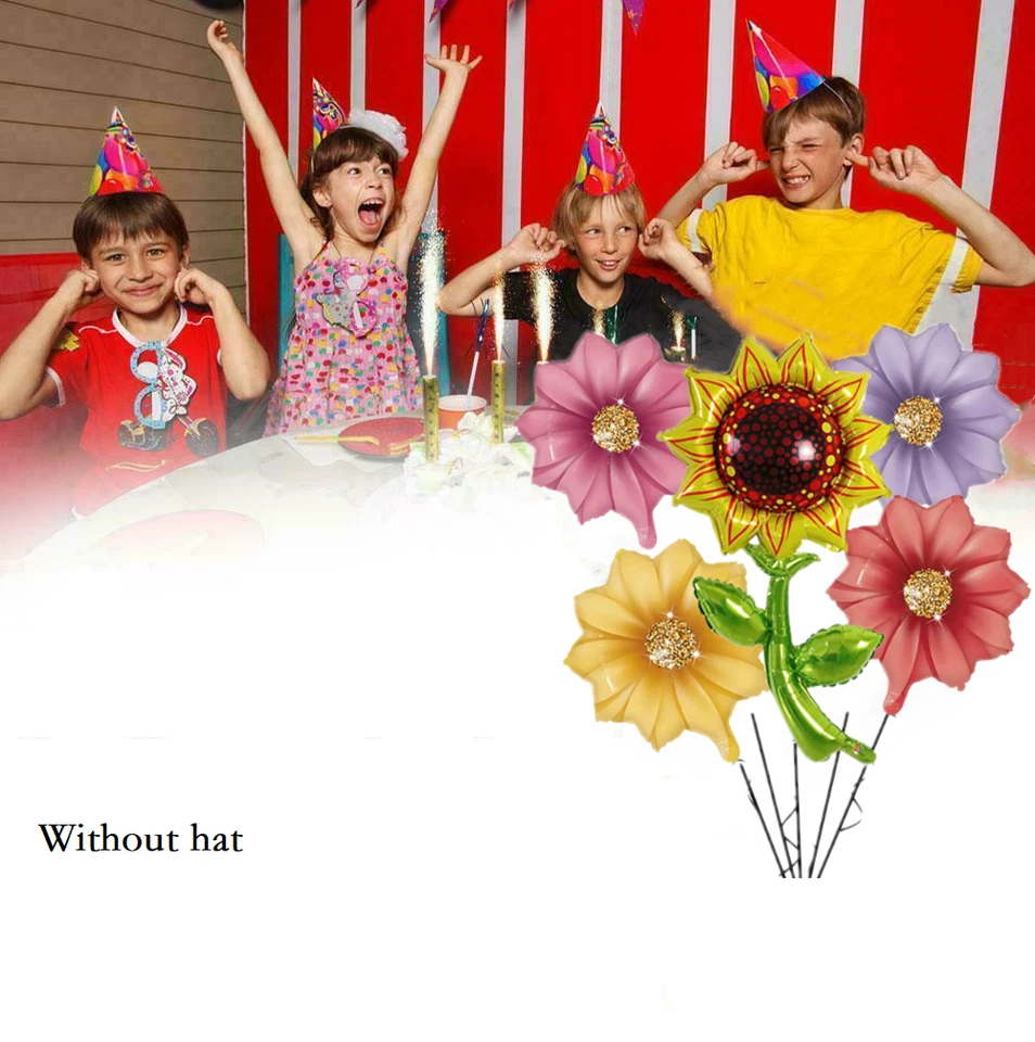 5 enormes globos de lámina de girasol auto sellados brillantes decoración de fiesta de cumpleaños helio/aire Foto 2 de 4