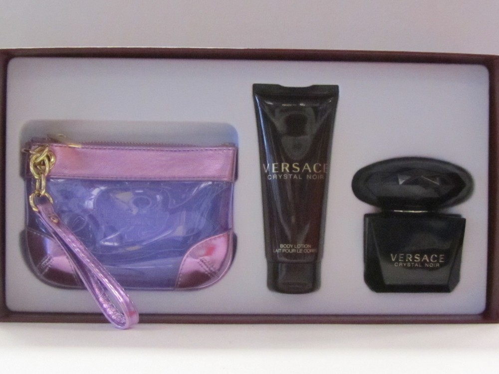 Versace Crystal Noir Women 3 Pcs Set 3 oz EDP Spray + 3.4 oz Body Lotion + Bag