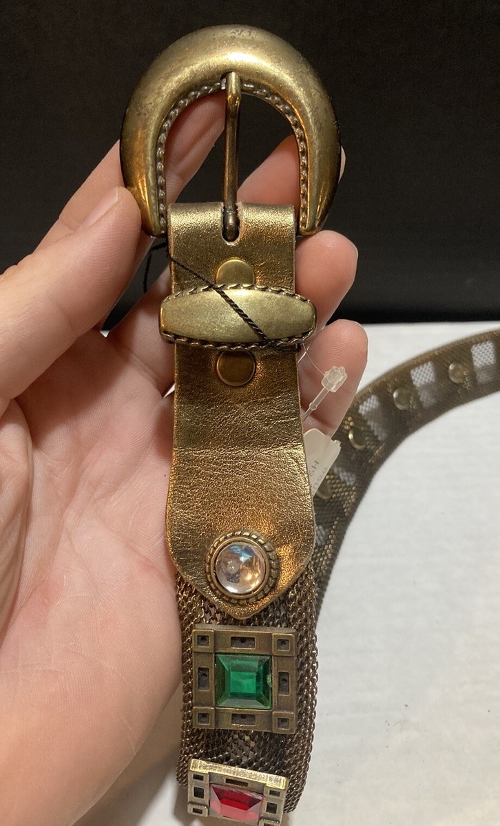 Vintage RARE 1990’s SAND CASTLE Studded Brass  Leather Rhinestone 1.25\
