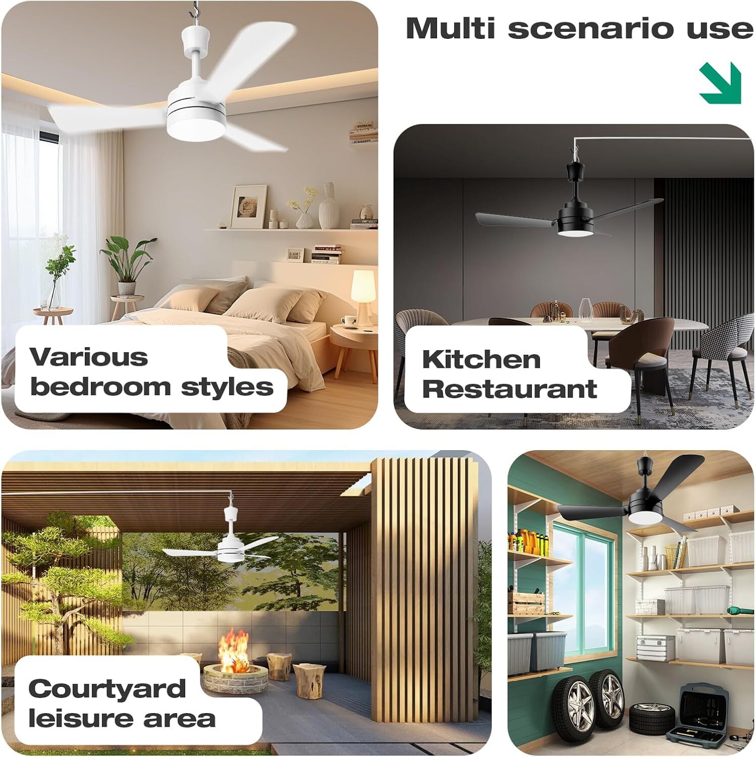 Ceiling Fan with Light, 28" LED Ceiling Fan Light with Hook, Hooked Ceiling Fan