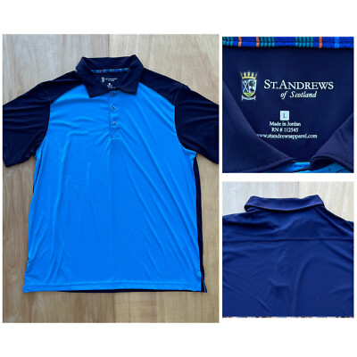 ST ANDREWS OF SCOTLAND Men's Blue Color Block Short Sleeve Polo