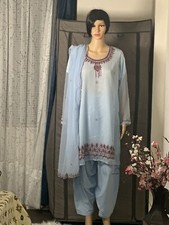 Pakistani Embroidered Blue/Green Georgette Shalwar Kameez Party Wear