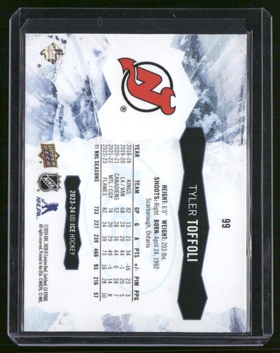 Tyler Toffoli 2023-24 UD Ice #99 Green New Jersey Devils - 第 2/2 張圖片