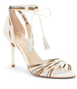 white and gold strappy heels