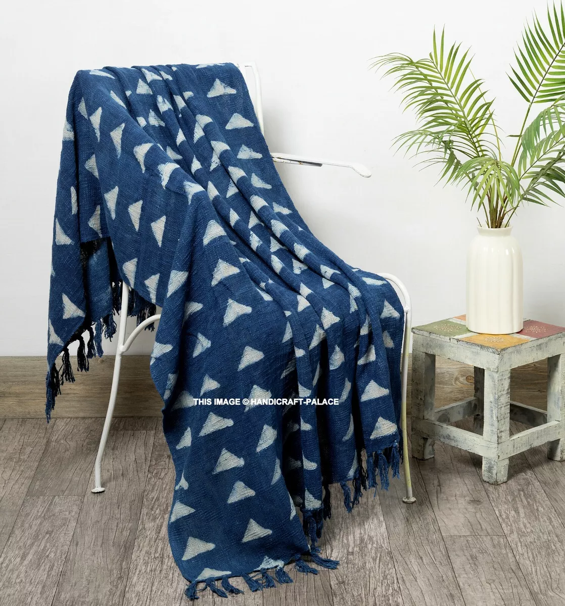 Boho Hand Loom Cotton Blanket Shawls Wraps Block Print Bed Sofa