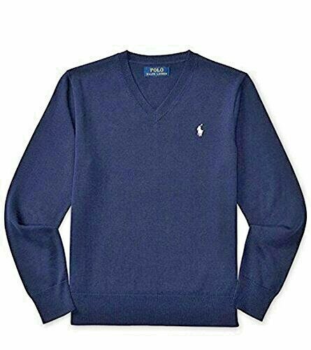 RALPH LAUREN NEW BOYS COTTON V-NECK SWEATER 4 4T NAVY BLUE NWT (11) - Picture 1 of 1