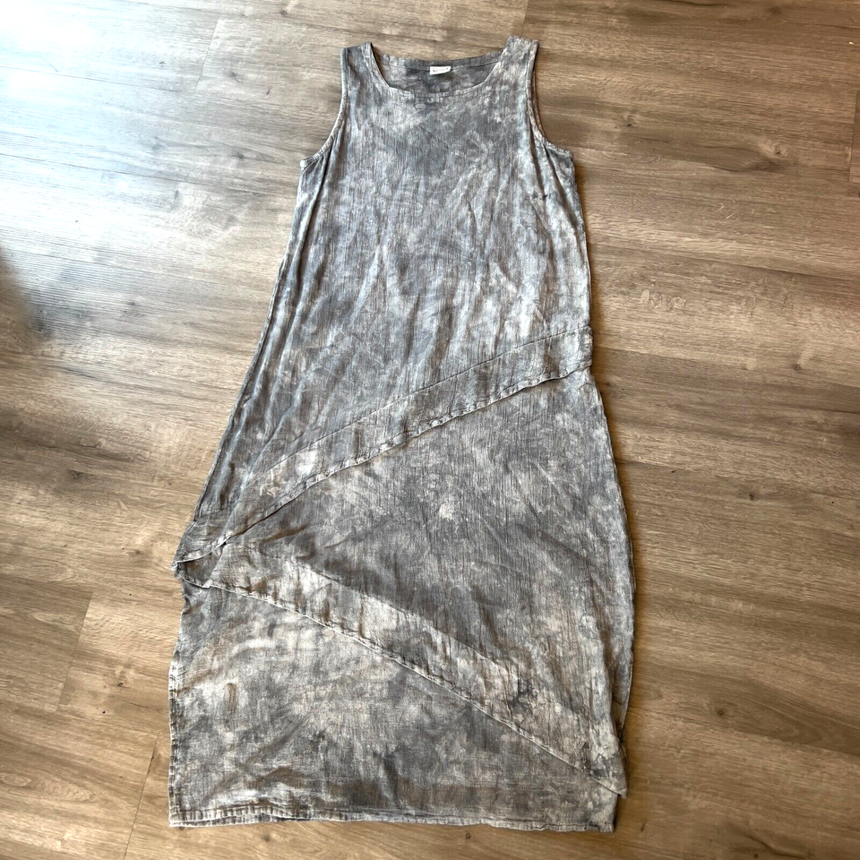 Oh My Gauze Dress Womens Size 2 L/XL Gray Tie Dye Layered Maxi Boho