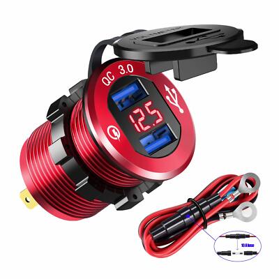 Car Boat Quick Charge 3.0 Dual USB Charger Socket Power Adapter Outlet Voltmeter