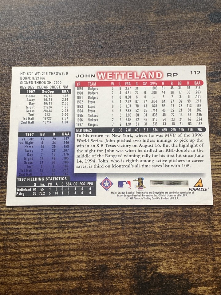1998 Score Texas Rangers Baseball Card #112 John Wetteland S435* | eBay